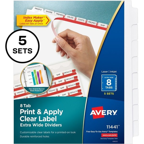Avery Dividers, Index, Xtra-Wd, 8Tab 5PK AVE11441
